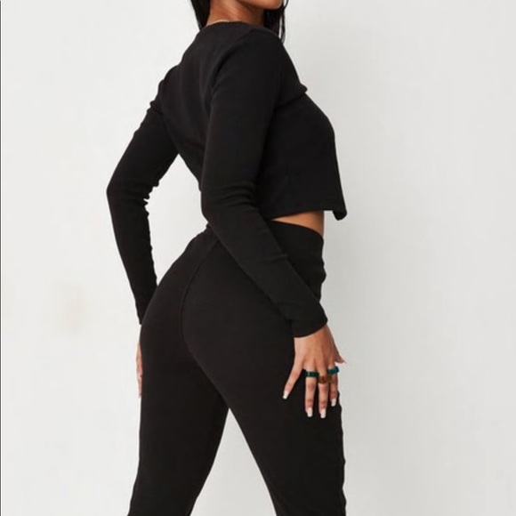 NWT SZ 12 Black Rib Tie Front Cardigan and Flares Trousers Co Ord Set Missguided - Picture 4 of 4